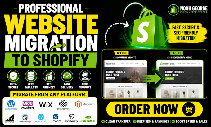 migrate wordpress to shopify transfer neto cubecart ecwid godaddy wix to shopify