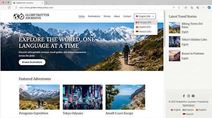 design a multilingual squarespace website with SEO and language switcher