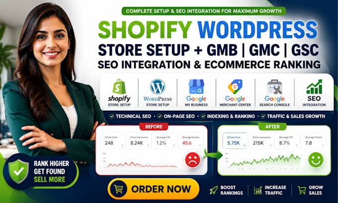 shopify wordpress store setup gmb gmc gsc SEO integration ecommerce ranking