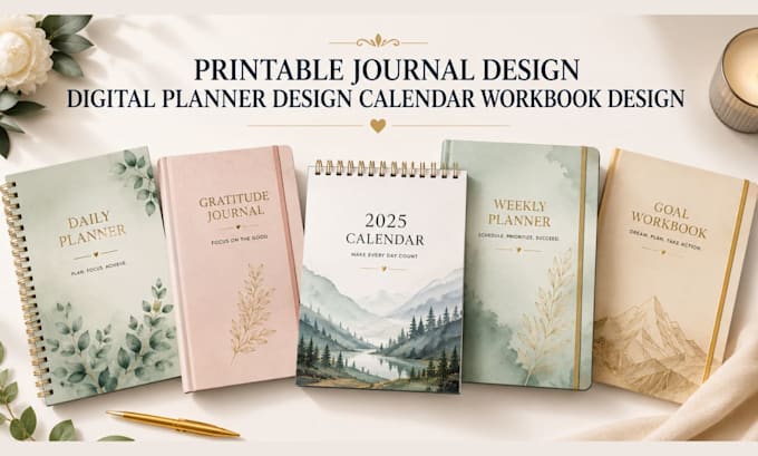 do printable journal design digital planner design calendar workbook design
