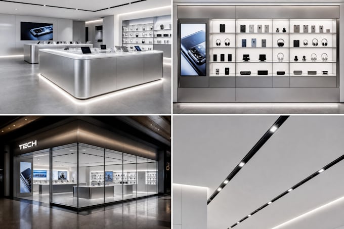create interior design and 3d rendering for retail stores 3d modelling