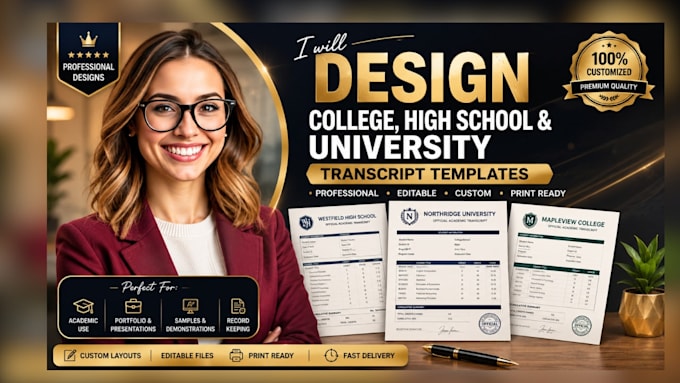 design professional college, high school, and university transcript templates