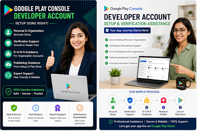 create and setup your google play console developer account with verification
