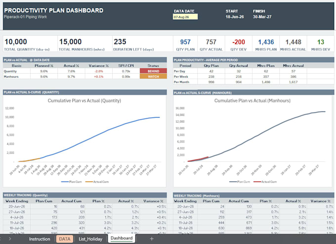 build an excel project management dashboard and report