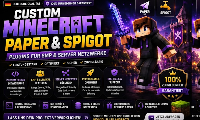 develop german custom minecraft paper spigot plugins for smp and server networks