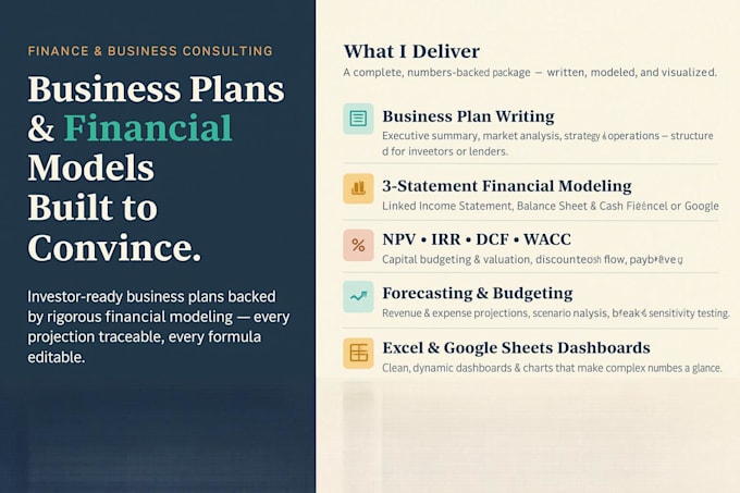do financial modeling, business plan and forecasting
