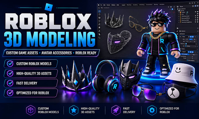 sculpt showroom grade roblox accessories, from wireframe to final render