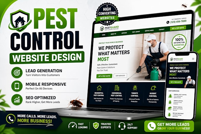 design pest control website, exterminator website and pest removal website