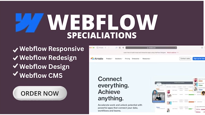 design a webflow landing page, responsive webflow website and webflow cms setup
