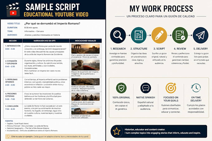 research and write engaging spanish youtube scripts