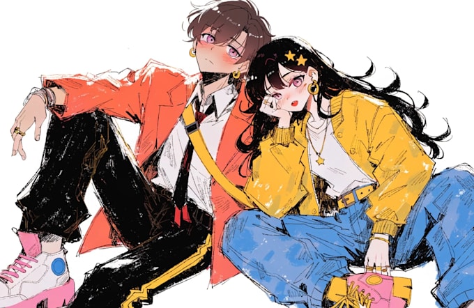 draw anime couple illustration