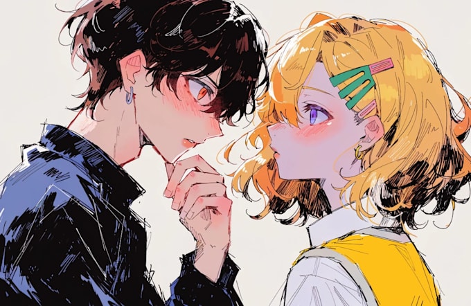 draw anime couple illustration