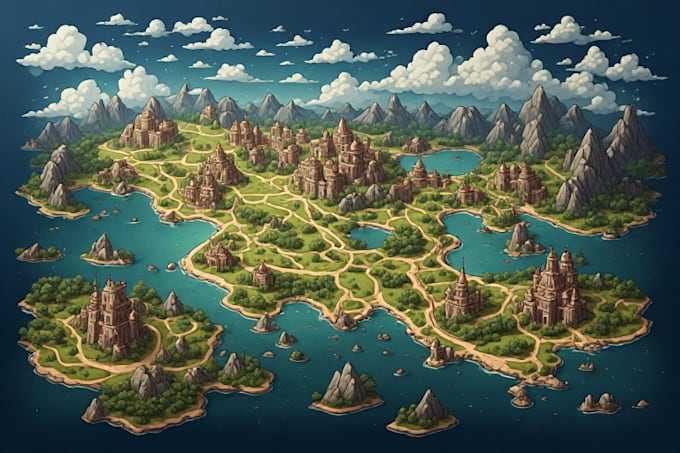 illustrate a marvelous fantasy concept map design