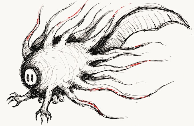draw monster or fantasy creature in sketch illustration