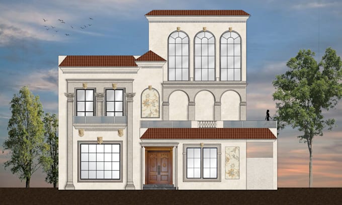 professional 2d elevation rendering in photosho