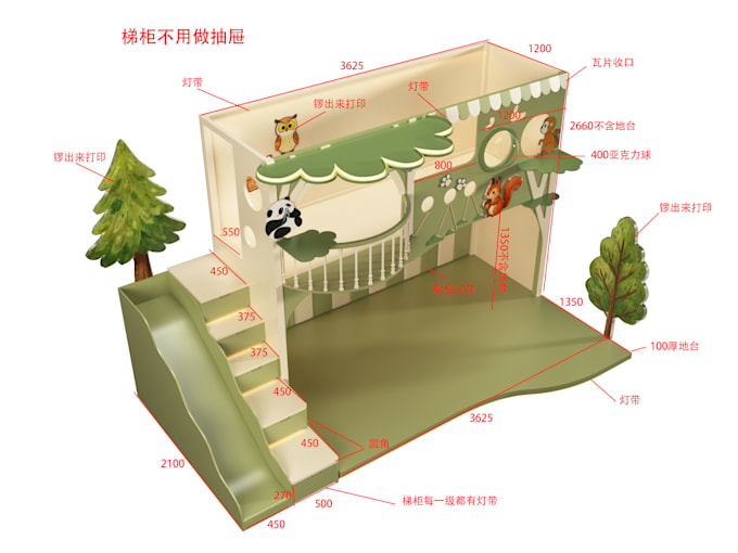 make 3d design for creative kids bunk and treehouse bed
