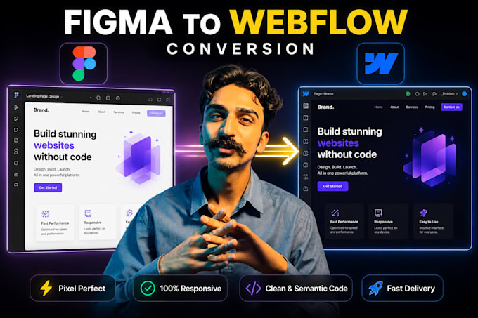 convert figma, psd, xd design to webflow or framer website
