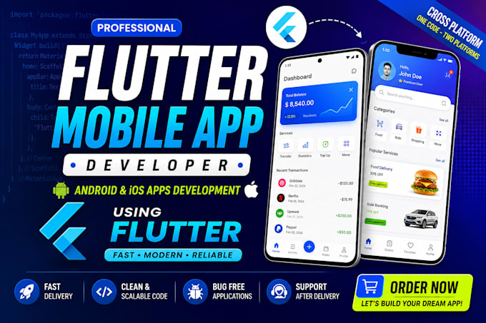 develop mobile app for android and ios using flutter