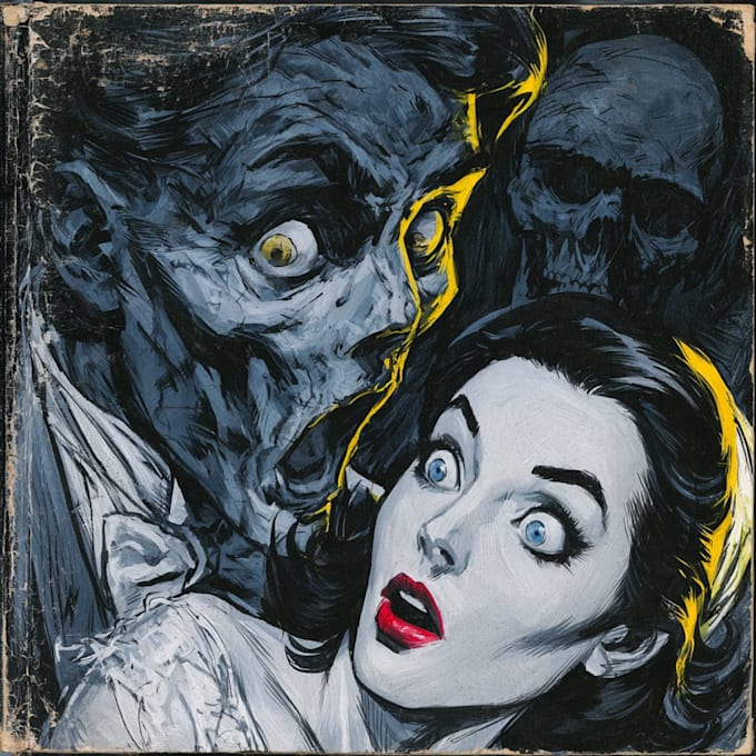 make vintage horror comic cover style