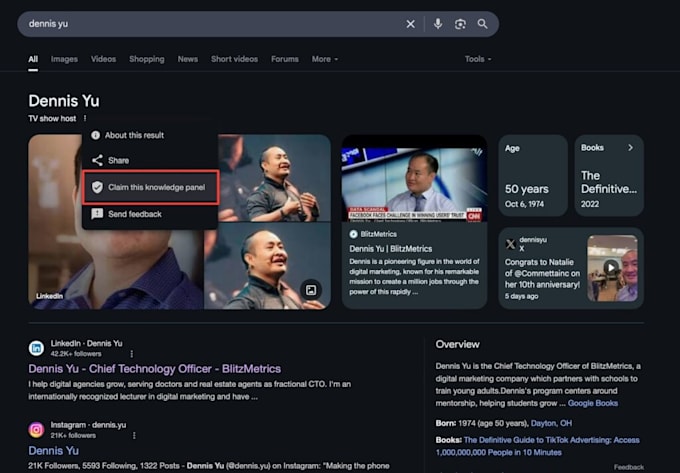 create a standard approved google knowledge panel ,imdb, knowledgegraph, for you