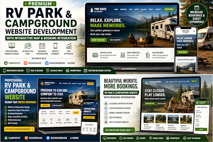 premium rv park website and campground website development with booking setup