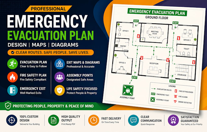 design custom emergency evacuation plan fire safety plan exit plan escape plan