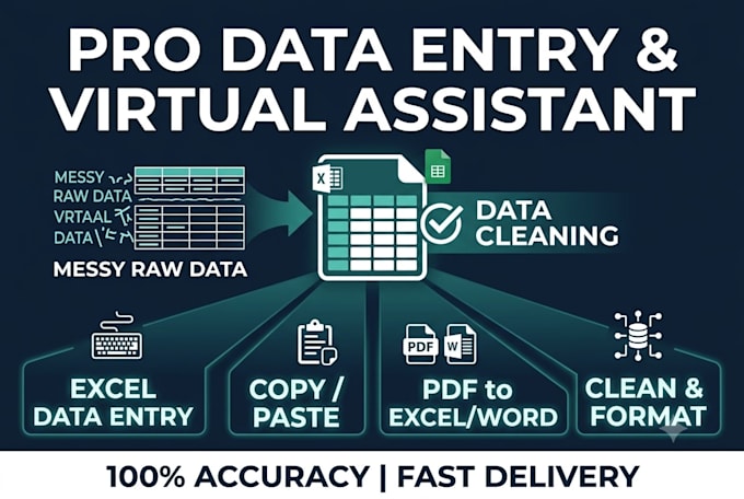 do excel data entry, copy and paste, PDF to docx, and data cleaning