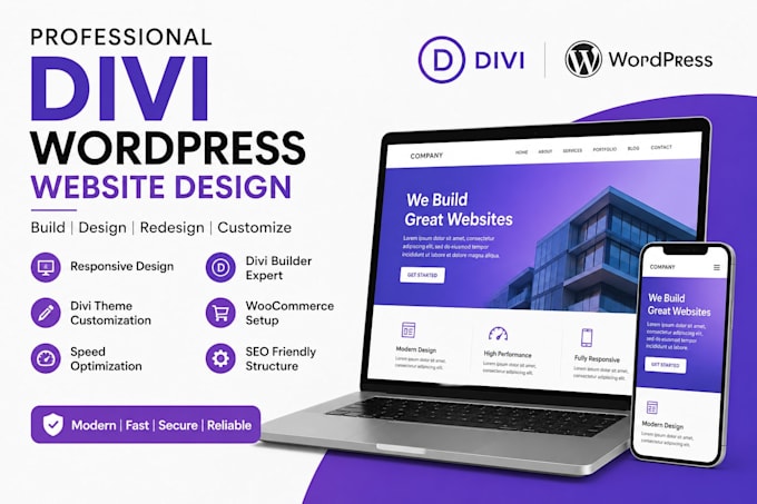 build, design, redesign wordpress website using divi website and divi builder