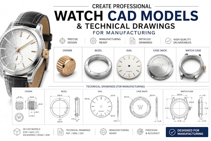 do 2d 3d watch modeling technical drawings for manufacturing