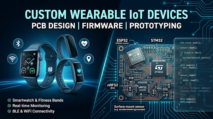 develop wearable iot hardware, pcb and firmware with esp32 stm32