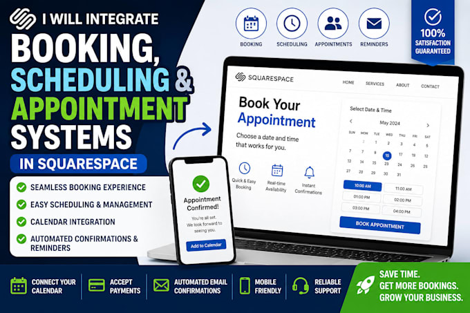 fix or integrate squarespace booking system for appointments and calendar setup