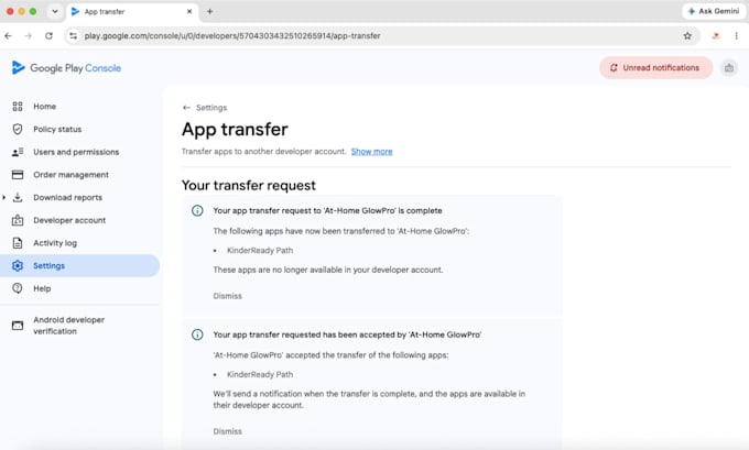 publish app on my console and transfer to your console