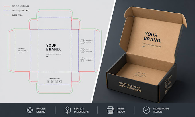 design a professional box dieline for packaging design