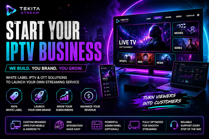 set up your iptv business with app panel, dns and full technical support
