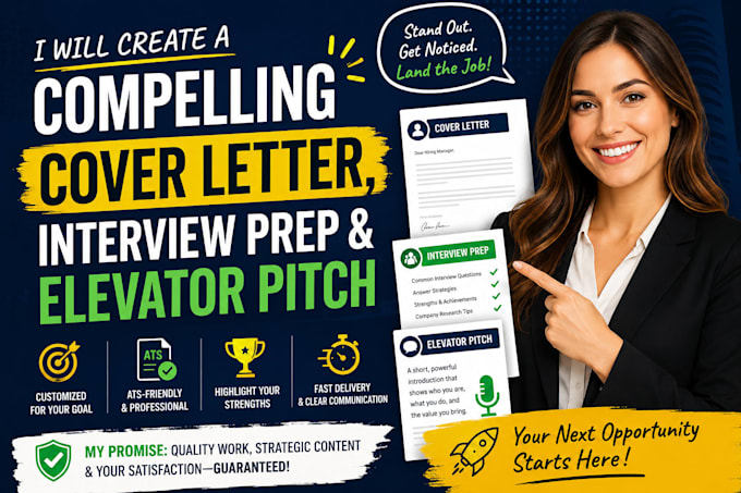 create a compelling cover letter, interview prep and elevator pitch