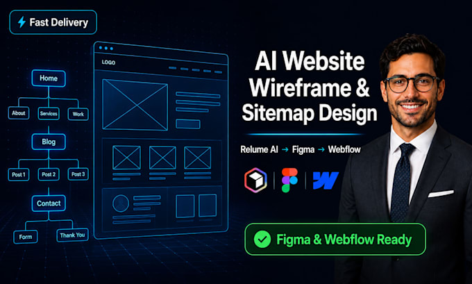 create ai website sitemap and wireframe using relume for webflow or figma