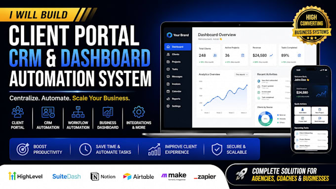 build client portal client dashboard CRM automation and workflow business system