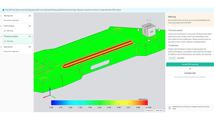 create a dfm analysis report and optimize parts for injection molding