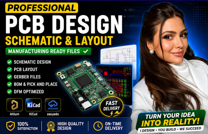 design pcb layout schematic and manufacturing ready gerber files bom footprints