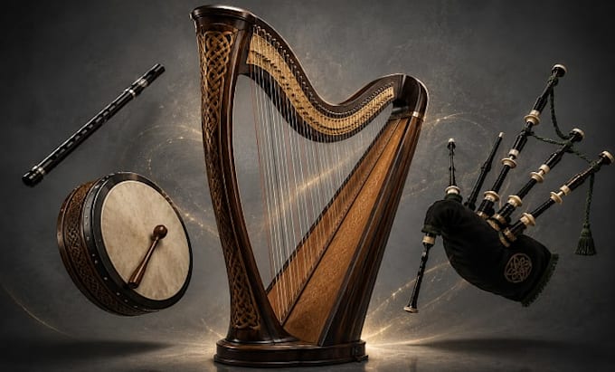 record celtic harp tin whistle bodhran bagpipes for your song
