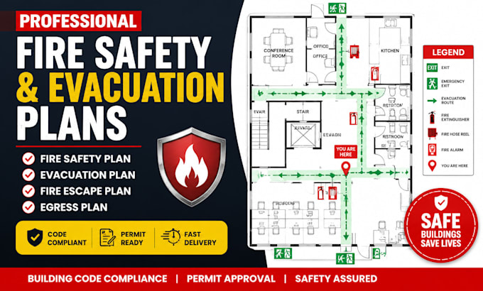 create fire safety, evacuation, escape and egress plans for fire code compliance