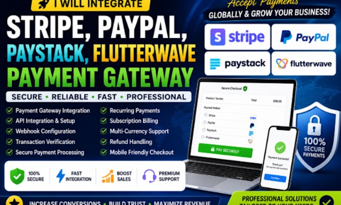 integrate stripe paypal paystack flutterwave payment gateway