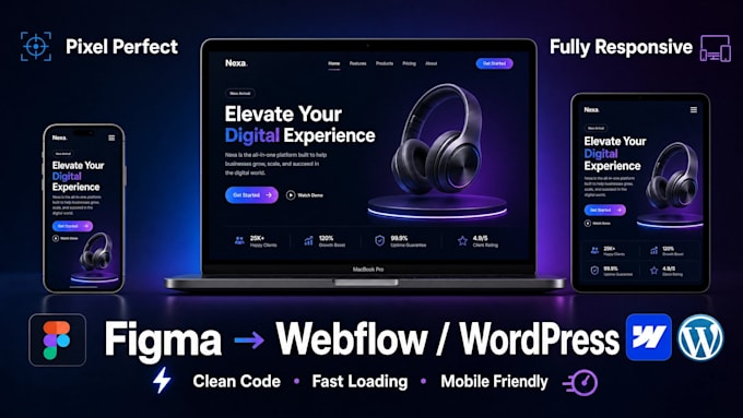 convert figma to webflow or wordpress website with pixel perfect design