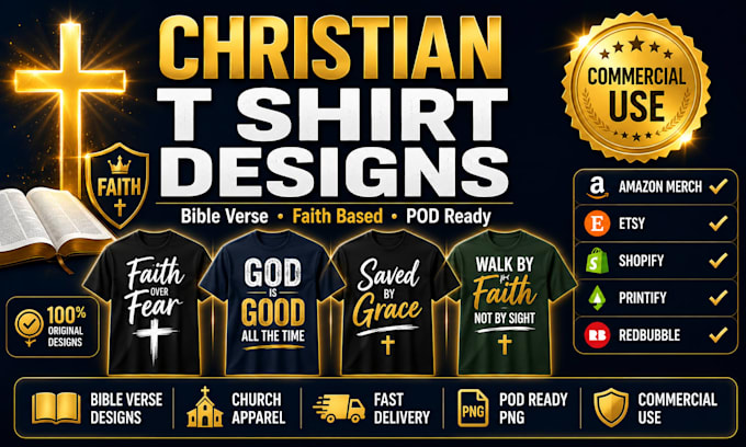 create christian tshirt designs for amazon merch etsy and pod