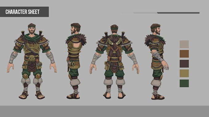 create game ready character concepts and character sheets