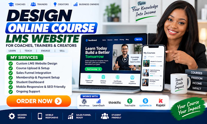 design kajabi online course website for coaches trainers creators sales funnels