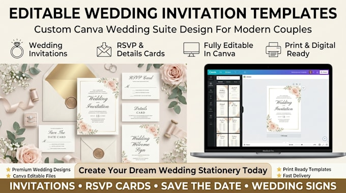 design editable wedding invitation template canva wedding suite