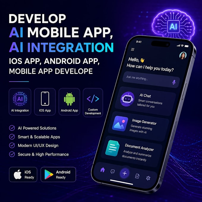 develop ai mobile app, ai integration ios app, android app, mobile app developer