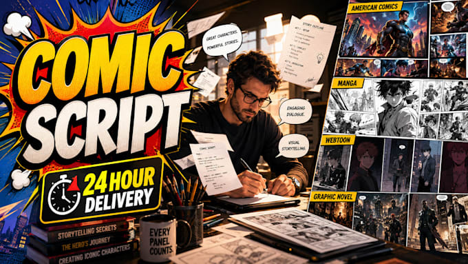 write comic book, webtoon or manga script in 24hours