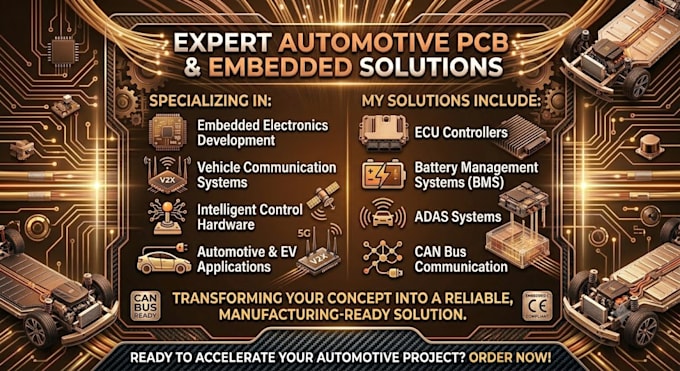 develop automotive pcb, ecu, bms, adas, can bus embedded systems